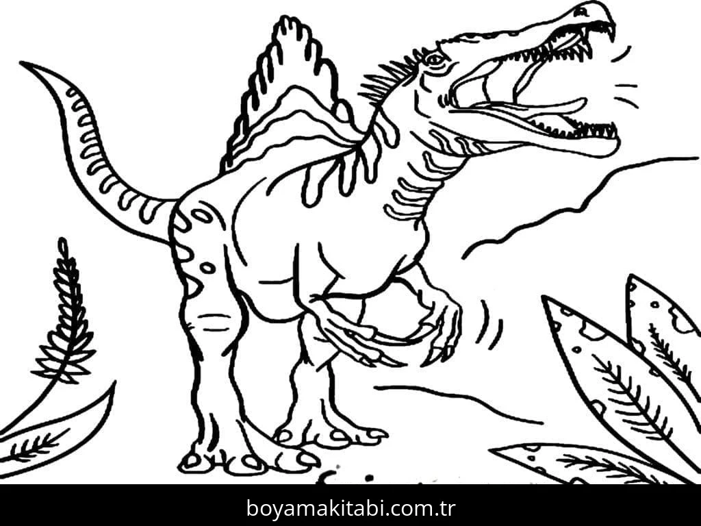 Spinosaurus boyama sayfası – eğlenceli etkinlik, el becerilerini geliştirir