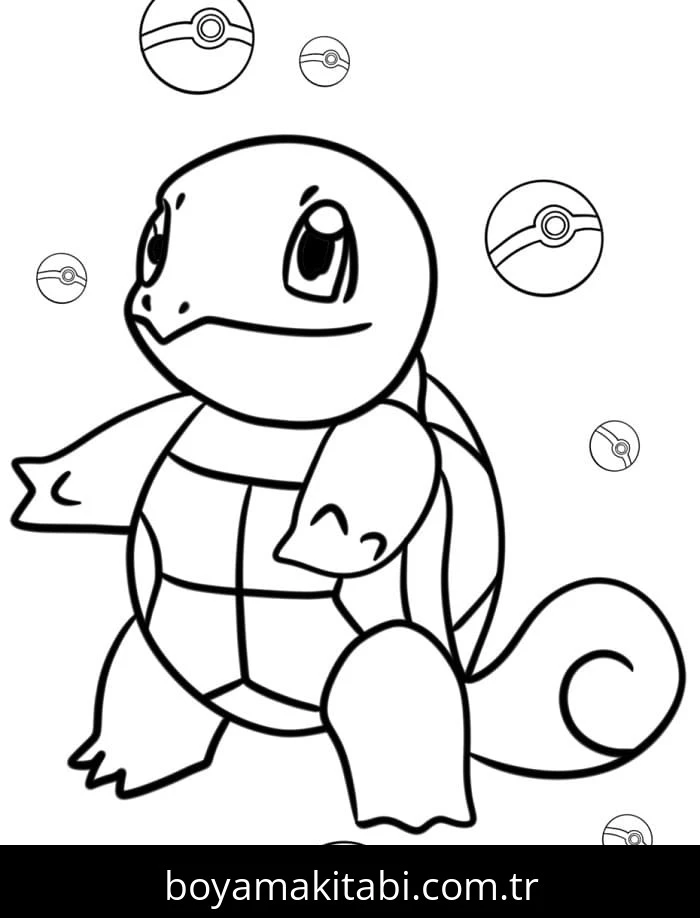 Squirtle boyama sayfası – sevimli karakter, sanatsal çalışma