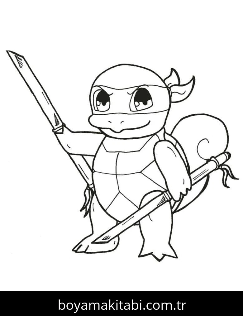 Squirtle boyama sayfası – çizgi film temalı, basit çizim