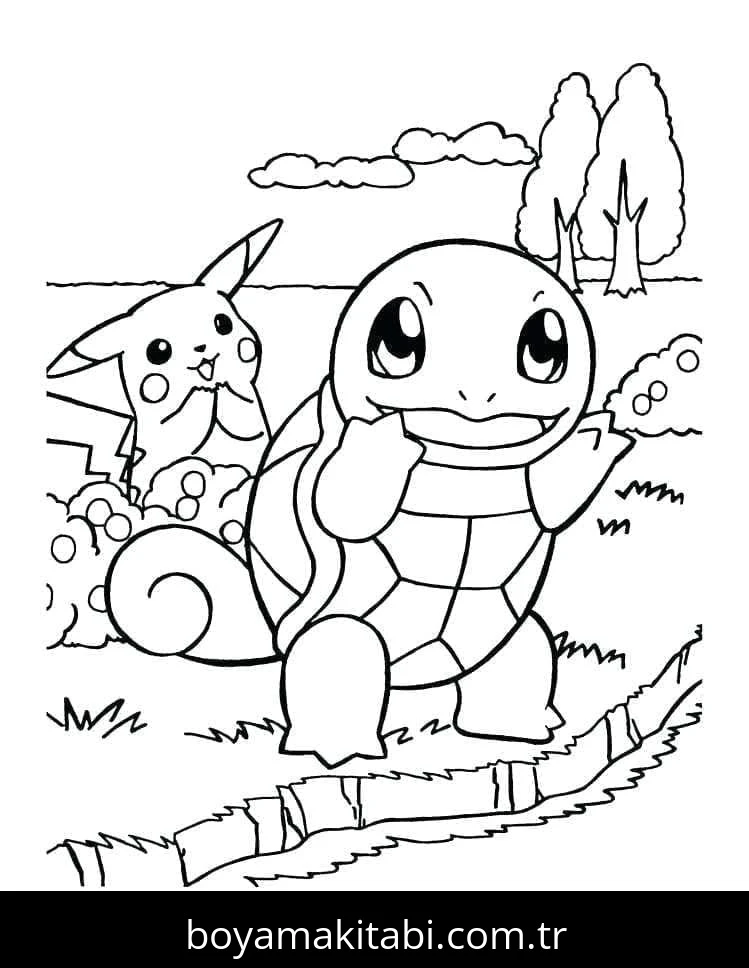 Squirtle boyama sayfası – basit çizim, kolay boyama