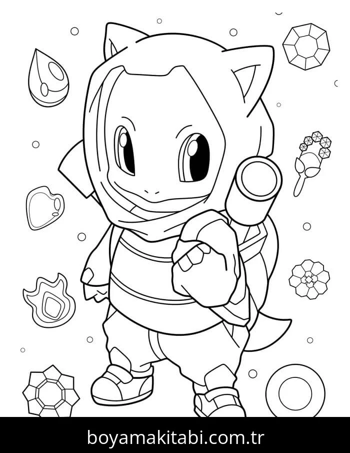 Squirtle boyama sayfası – sevimli karakter, sanatsal çalışma