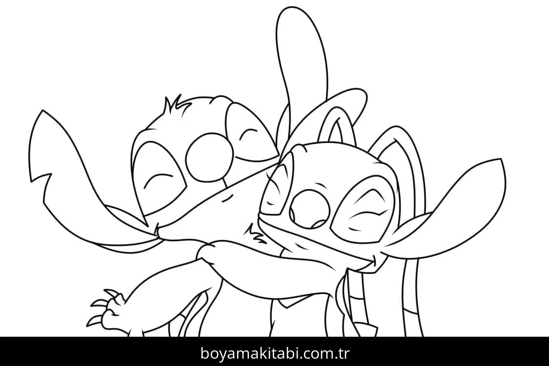 Stitch ve Angel boyama sayfası – ücretsiz yazdır, boyama etkinliği