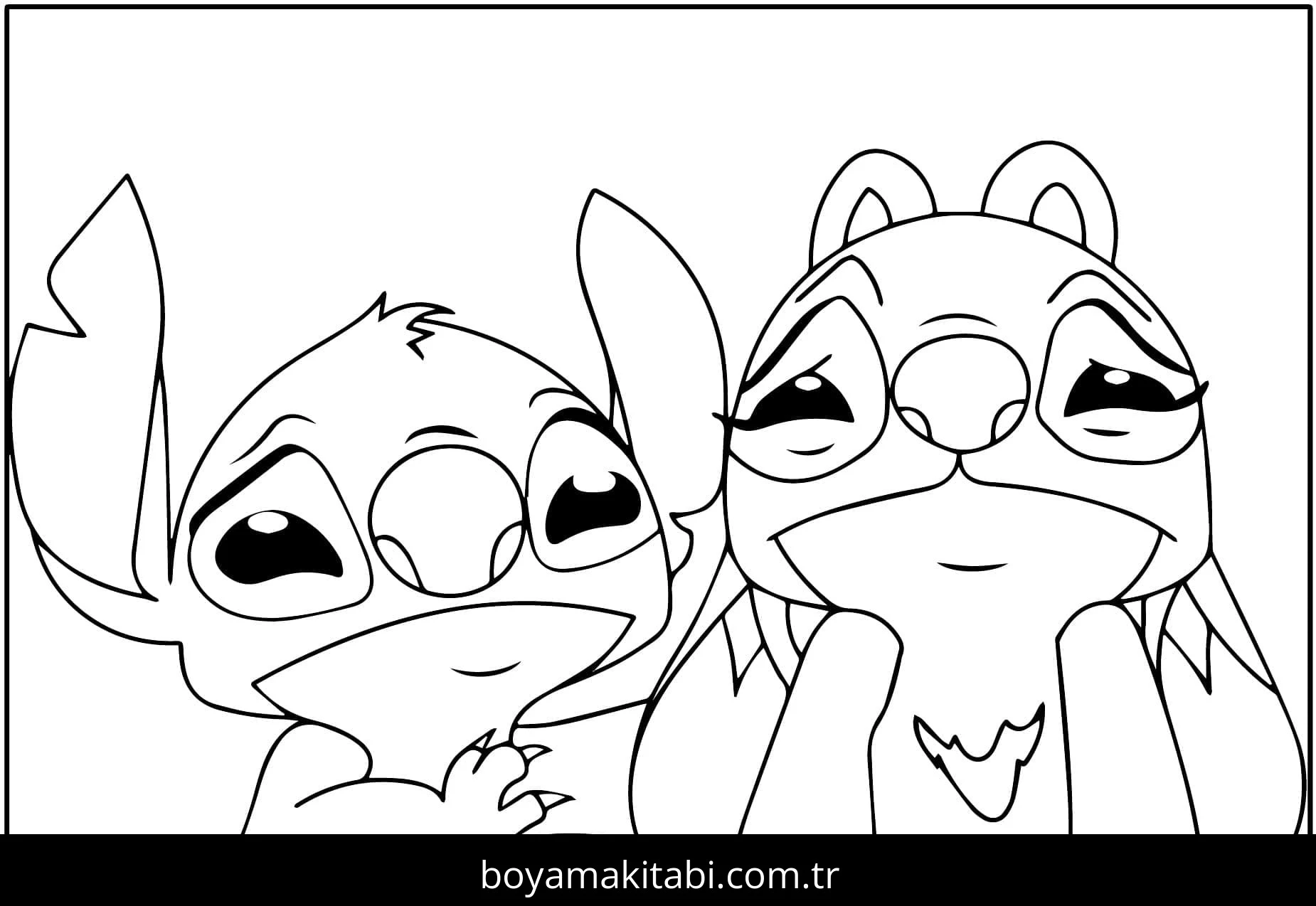 Stitch ve Angel boyama sayfası – çizgi film temalı, basit çizim
