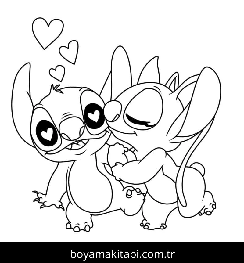 Stitch ve Angel boyama sayfası – eğitici aktivite, yaratıcılık