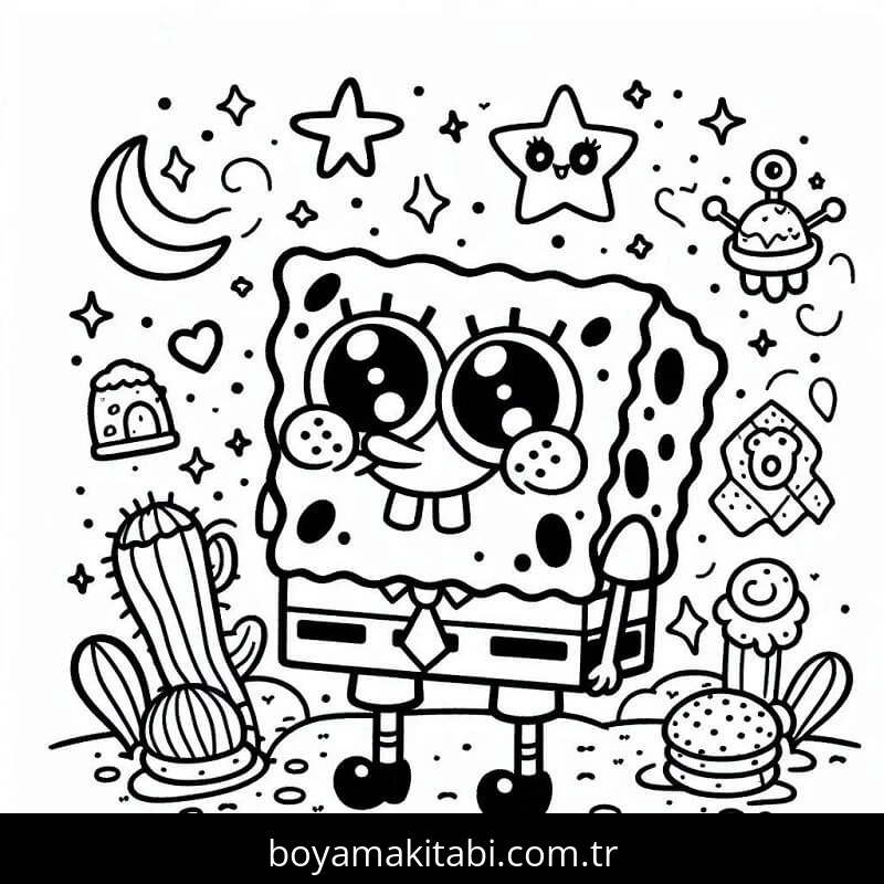 Sünger Bob boyama sayfası – sevimli karakter, sanatsal çalışma