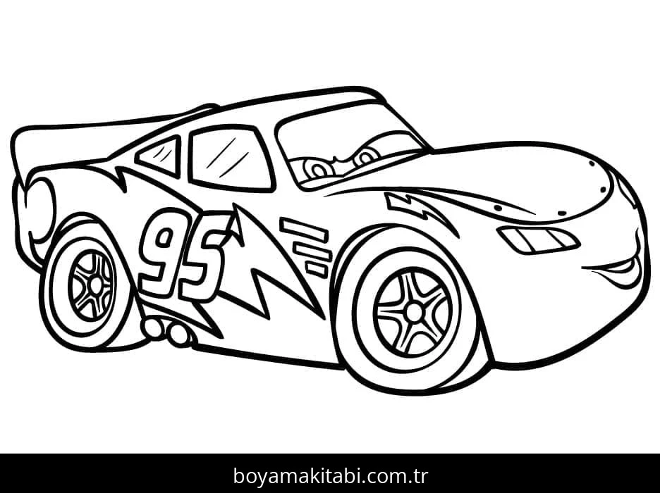 Şimşek McQueen boyama sayfası – kolay boyama, eğitici aktivite