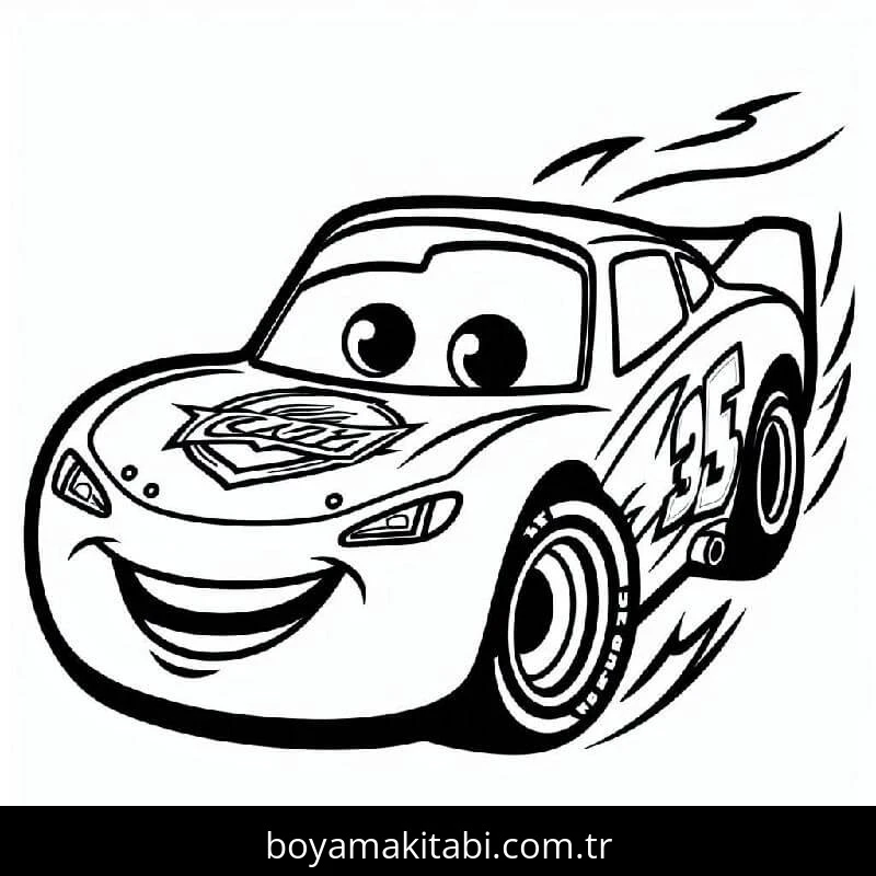 Şimşek McQueen boyama sayfası – basit çizim, kolay boyama