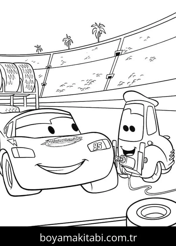 Şimşek McQueen boyama sayfası – boyama çalışması, yaratıcılığı geliştirir