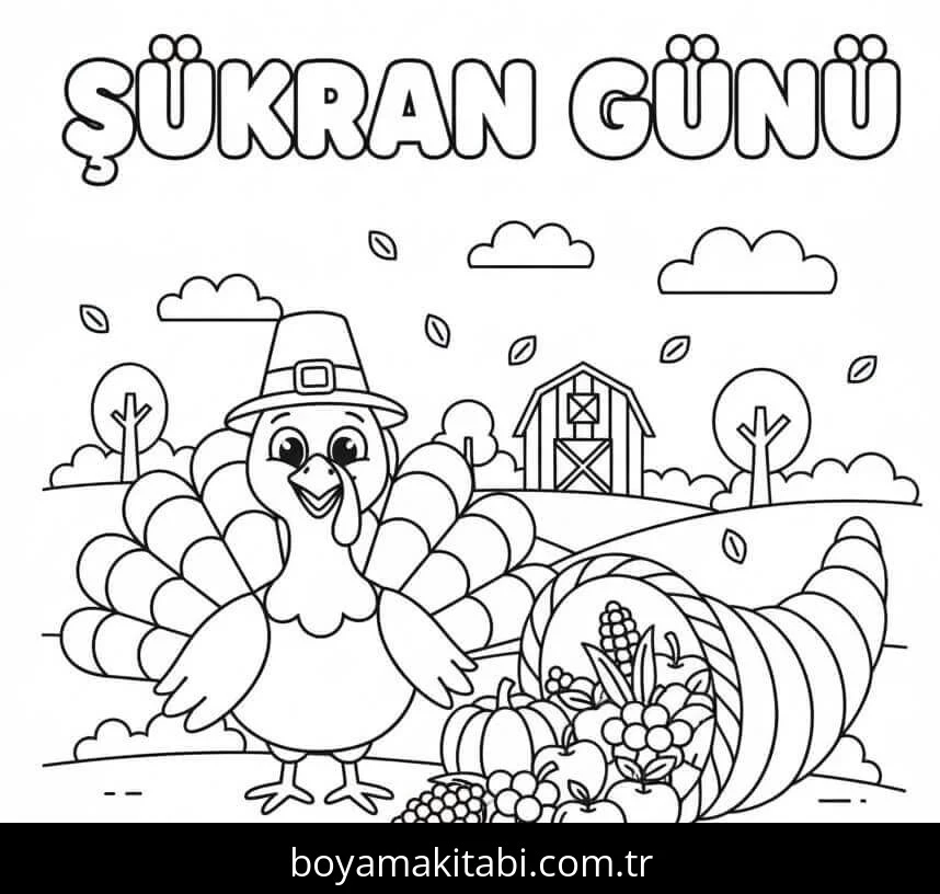 Şükran günü boyama sayfası #71 – çizgi film temalı, basit çizim