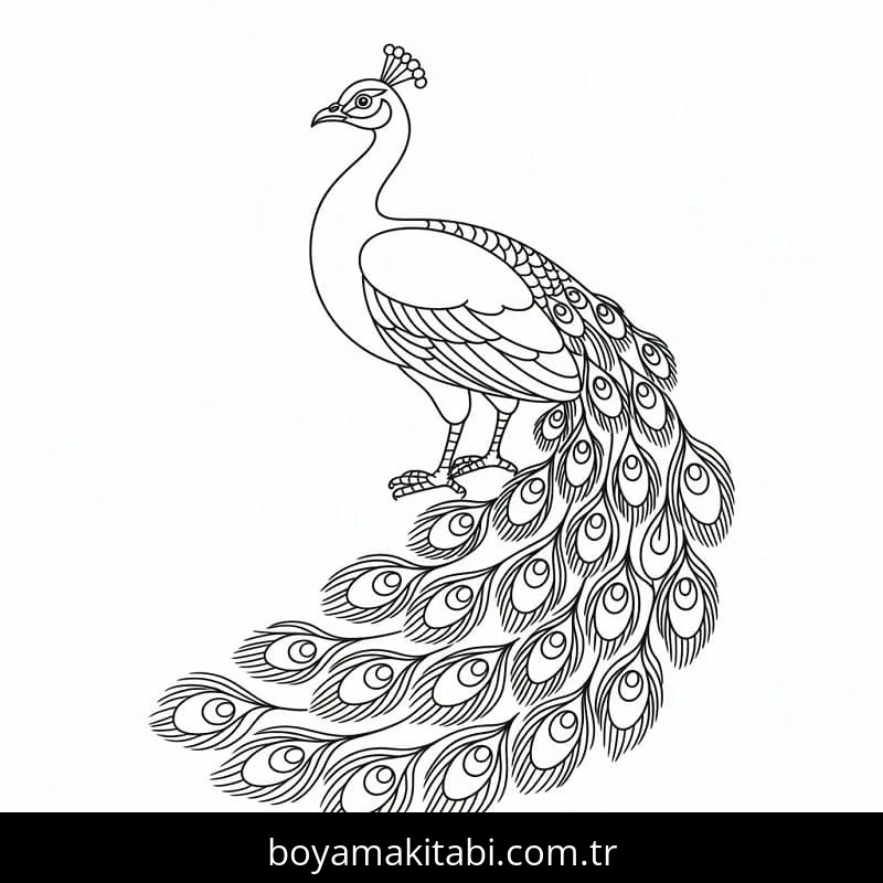 Tavus Kuşu boyama sayfası – eğlenceli etkinlik, el becerilerini geliştirir