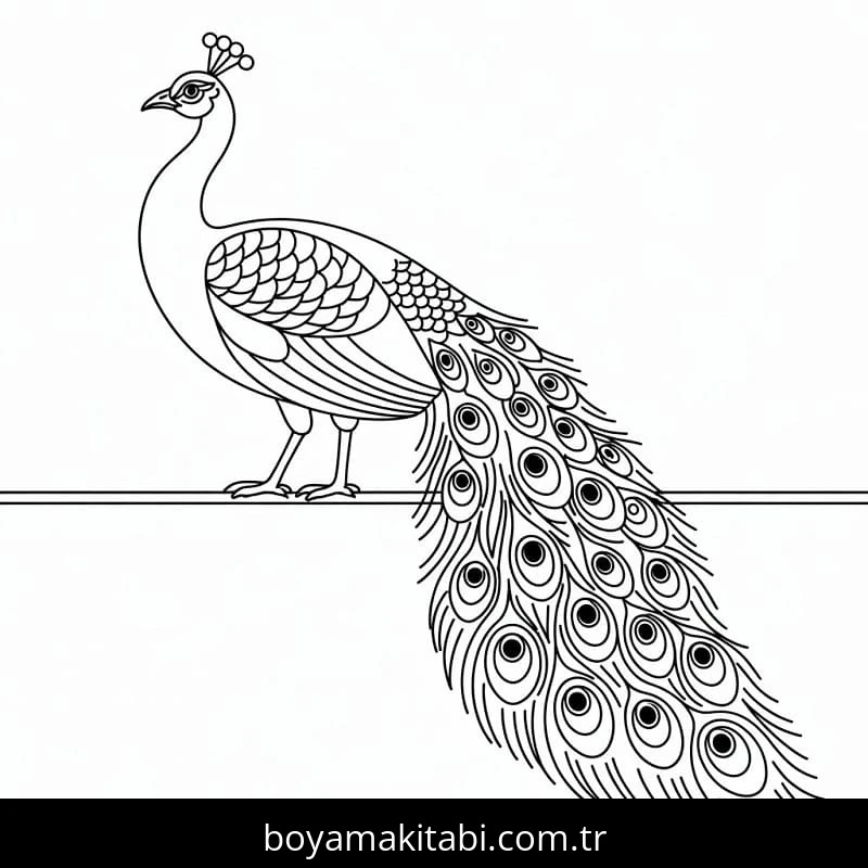 Tavus Kuşu boyama sayfası – çocuk aktivitesi, PDF indir