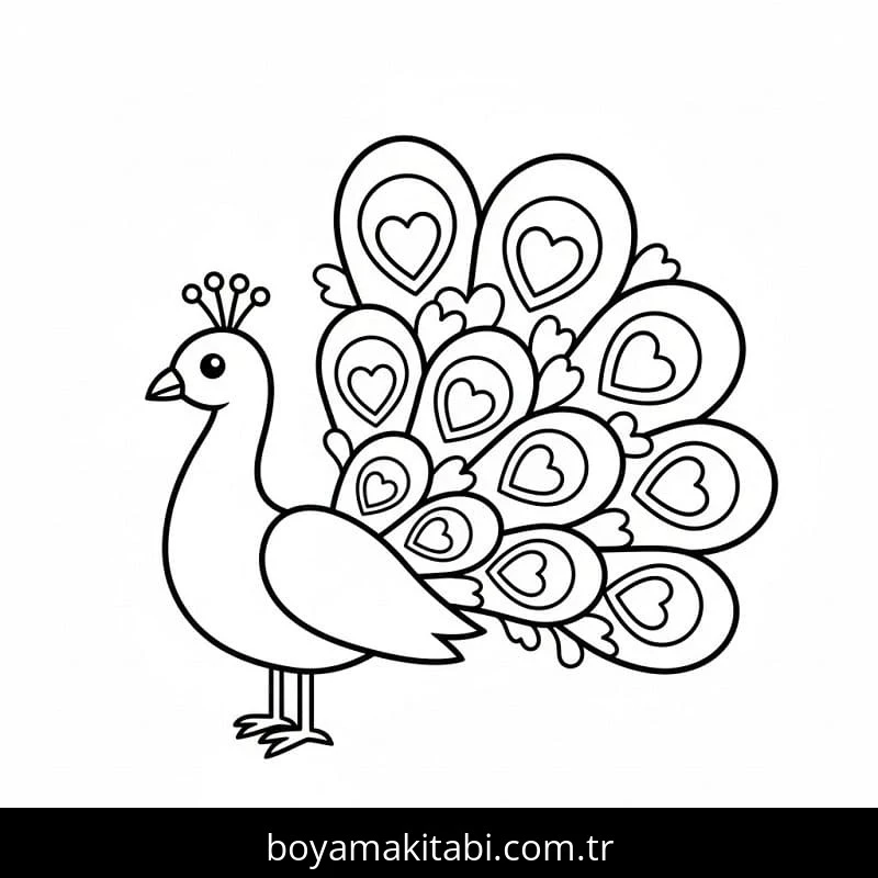 Tavus Kuşu boyama sayfası – çocuk aktivitesi, PDF indir