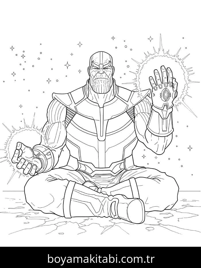 Thanos boyama sayfası #34 – sabır ve özgüven kazandırır, yaratıcı sanat çalışması