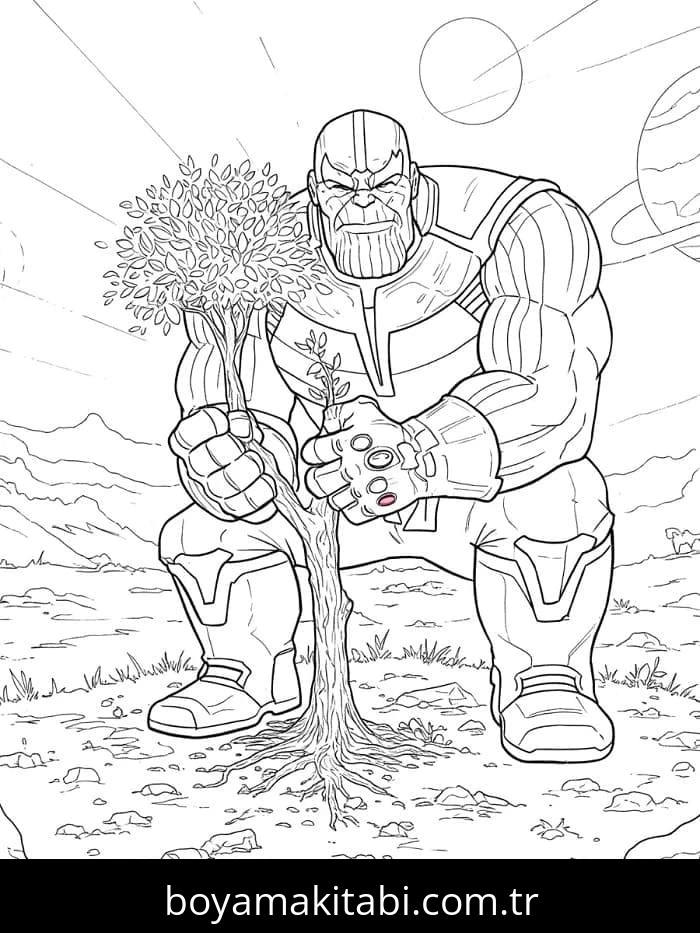 Thanos boyama sayfası – sevimli karakter, sanatsal çalışma