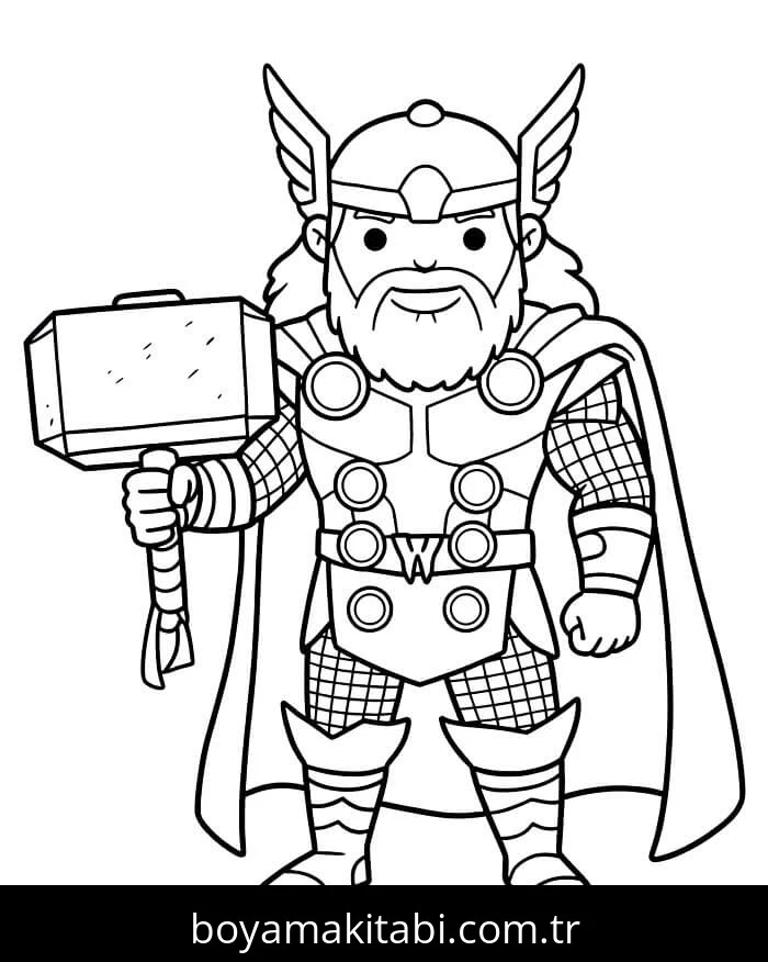 Thor boyama sayfası – sevimli karakter, sanatsal çalışma