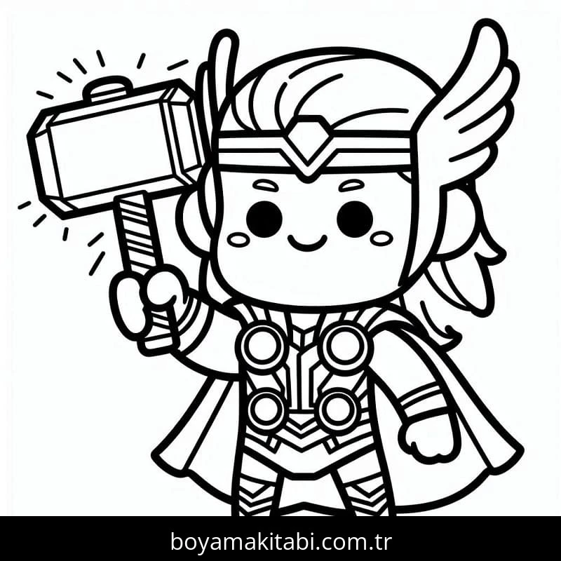Thor boyama sayfası – sevimli karakter, sanatsal çalışma