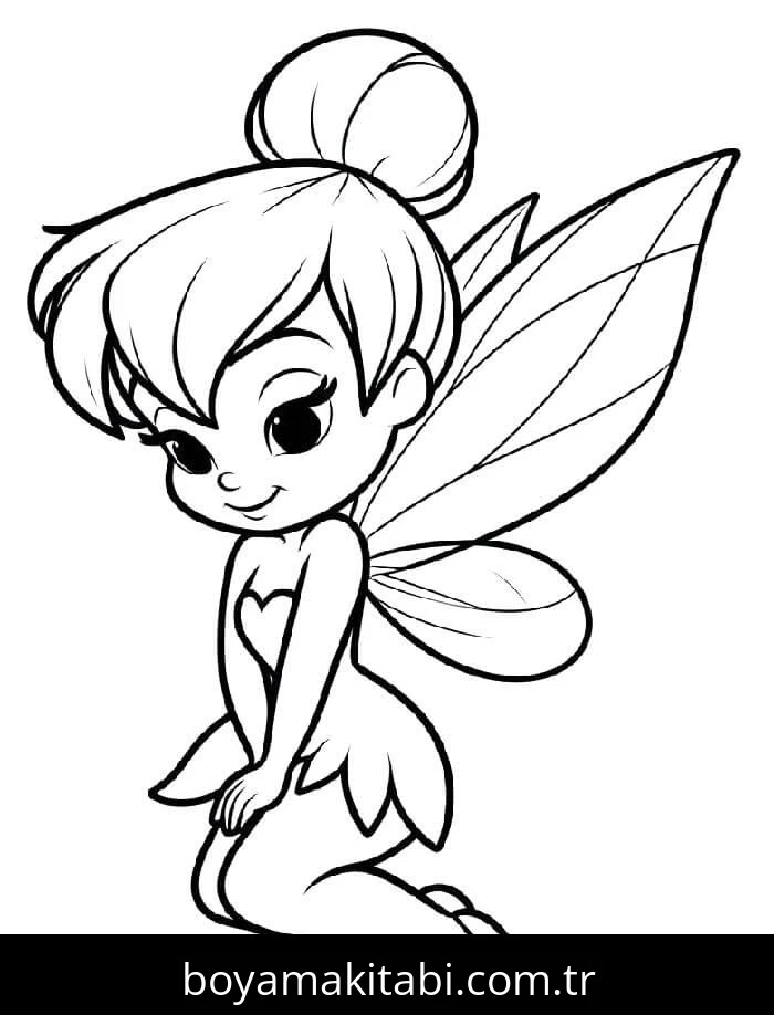Tinkerbell boyama sayfası – basit çizim, kolay boyama