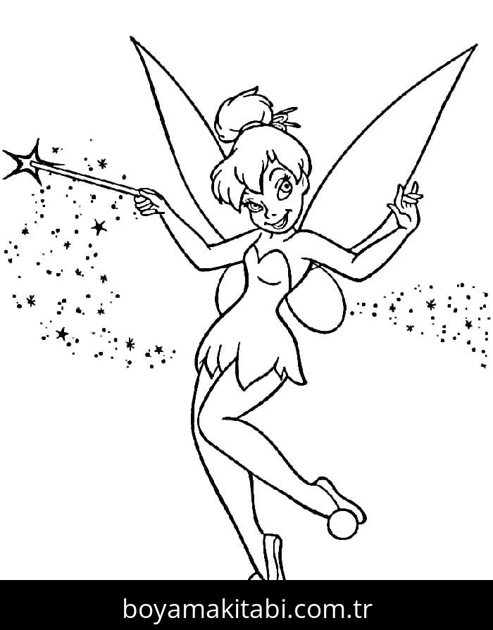 Tinkerbell boyama sayfası – çizgi film temalı, basit çizim