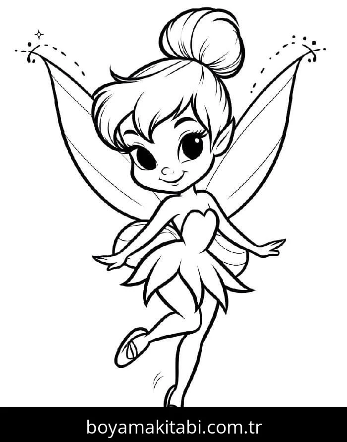 Tinkerbell boyama sayfası – sevimli karakter, sanatsal çalışma