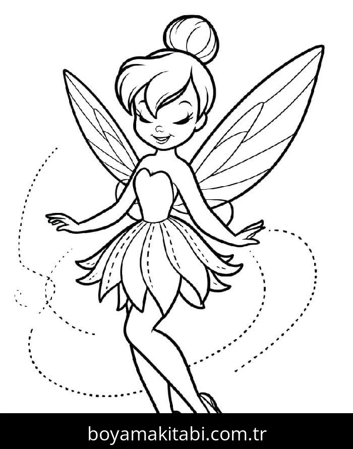 Tinkerbell boyama sayfası – çizgi film temalı, basit çizim