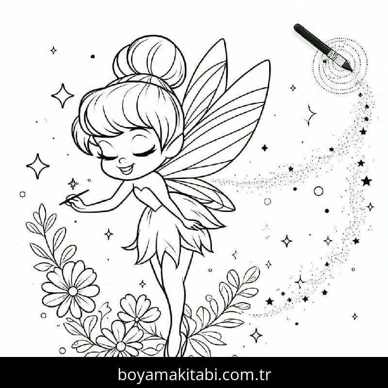 Tinkerbell boyama sayfası – boyama çalışması, yaratıcılığı geliştirir
