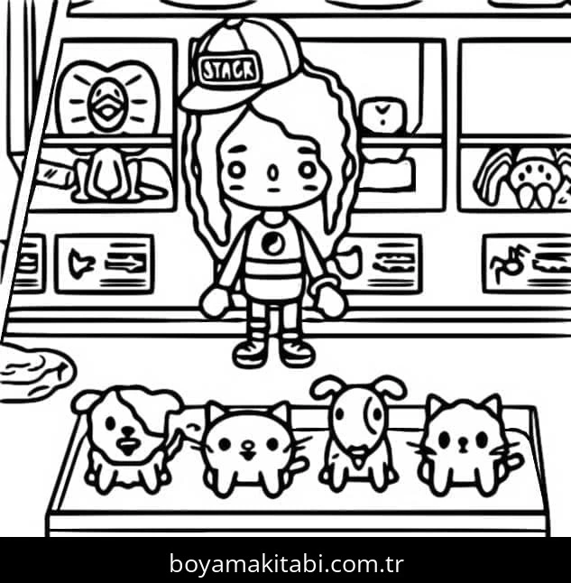 Toca Boca boyama sayfası – çizgi film temalı, basit çizim