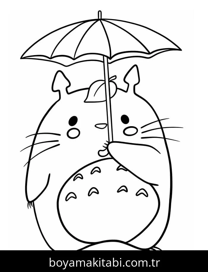 Totoro boyama sayfası – sevimli karakter, sanatsal çalışma