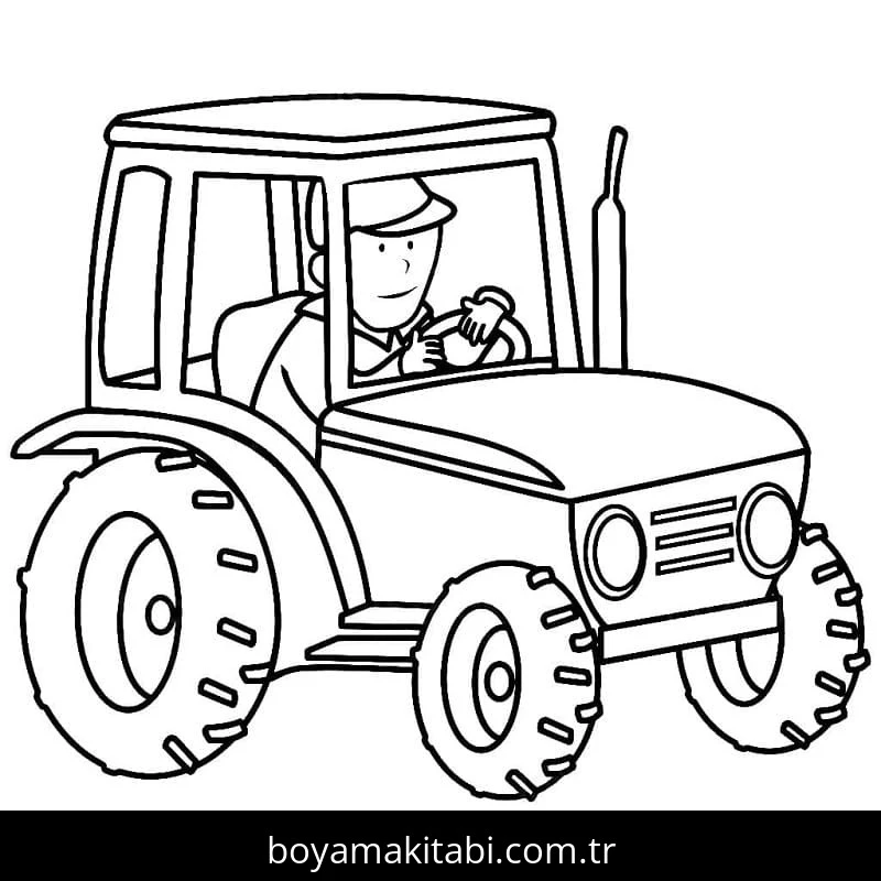 Traktör boyama sayfası – basit çizim, kolay boyama