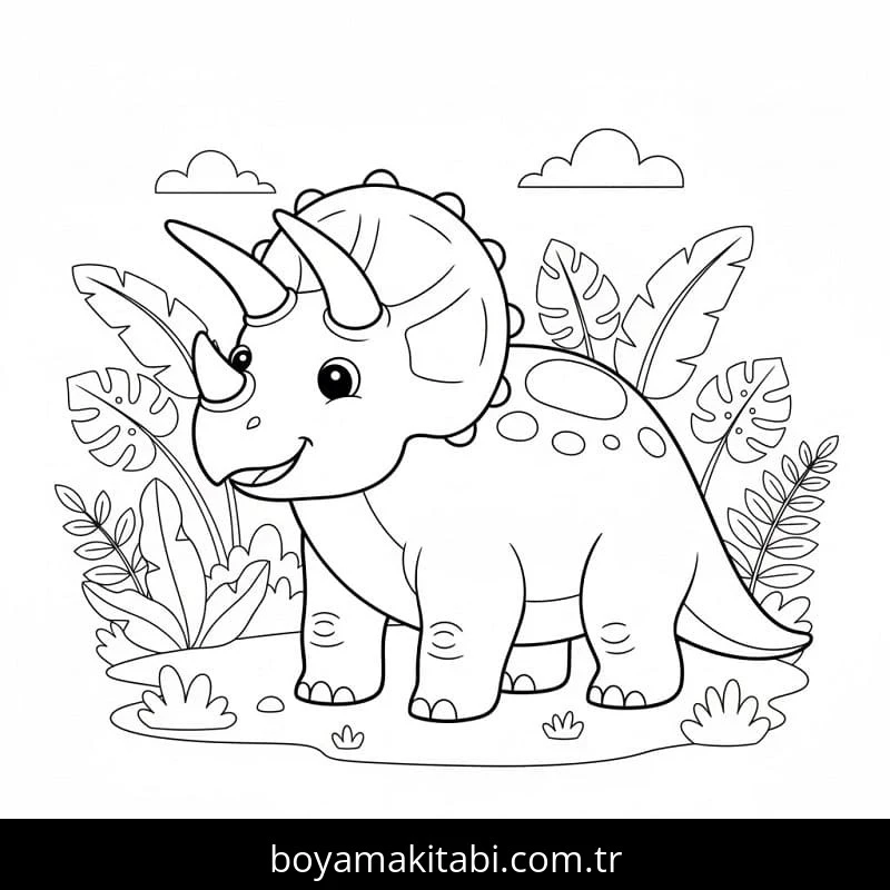 Triceratops boyama sayfası – el becerilerini geliştirir, boyama çalışması