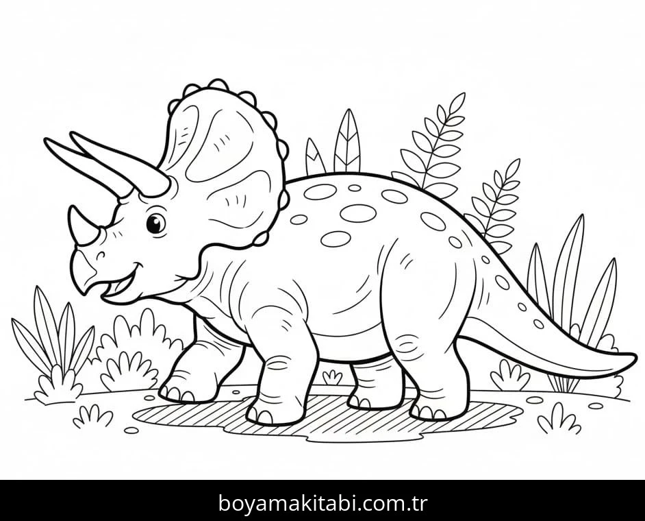 Triceratops boyama sayfası – PDF indir, sevimli karakter