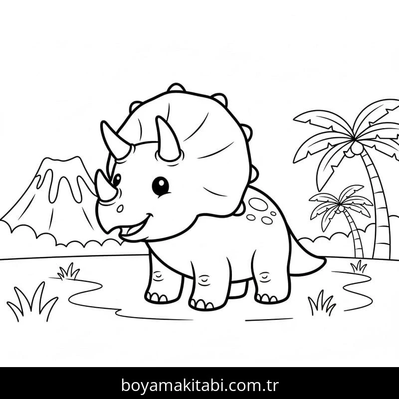 Triceratops boyama sayfası – okul öncesi, evde etkinlik