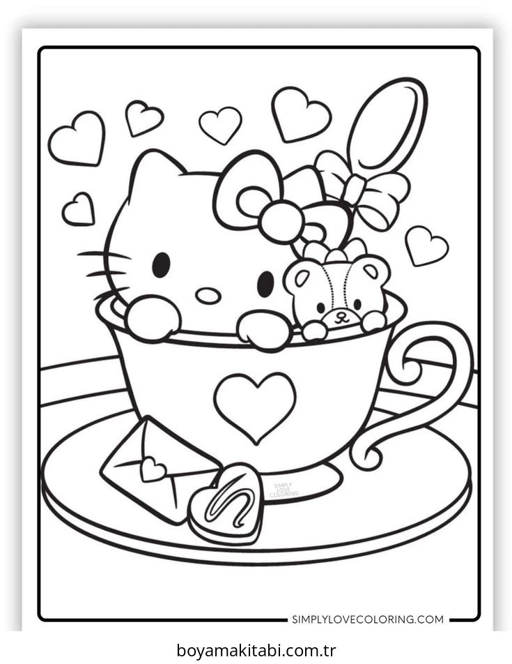 Hello Kitty boyama sayfası – sevimli karakter, sanatsal çalışma