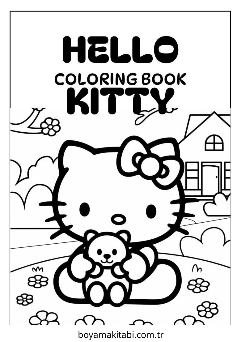 Hello Kitty boyama sayfası – çizgi film temalı, basit çizim
