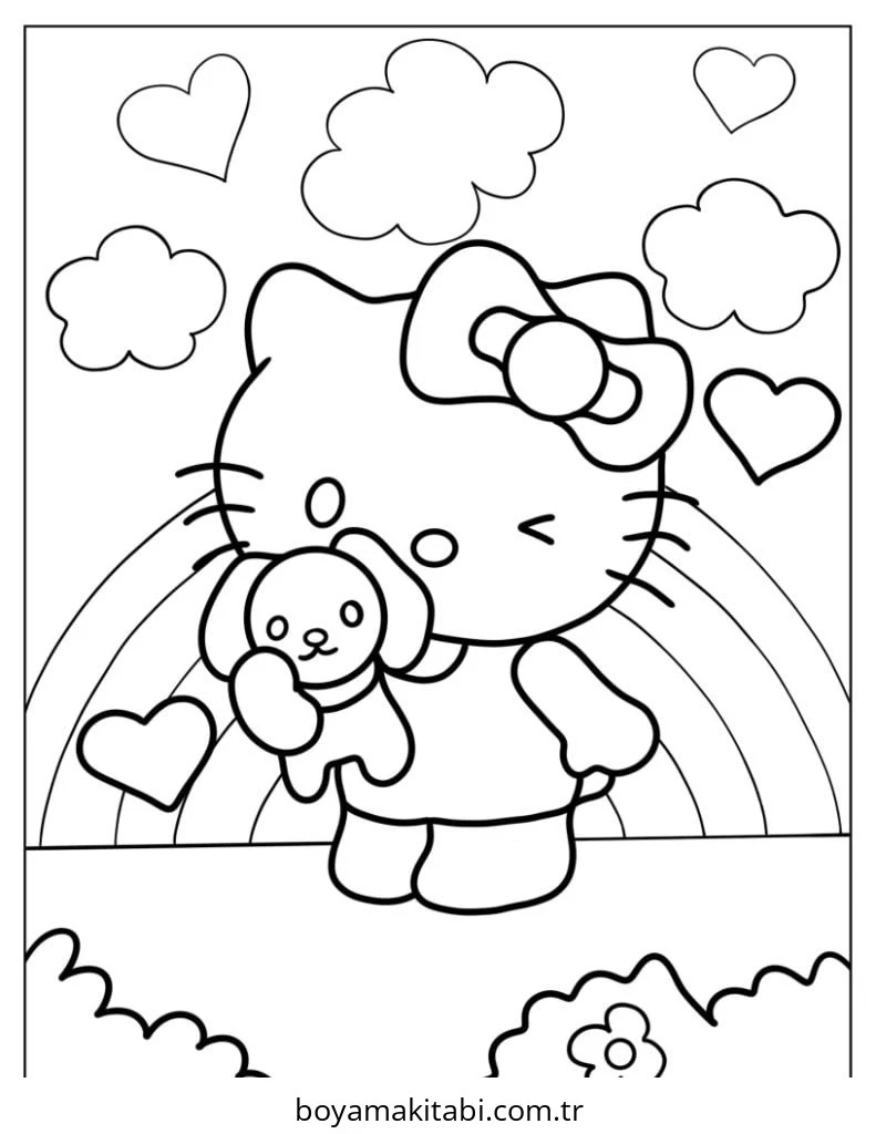 Hello Kitty boyama sayfası – basit çizim, kolay boyama