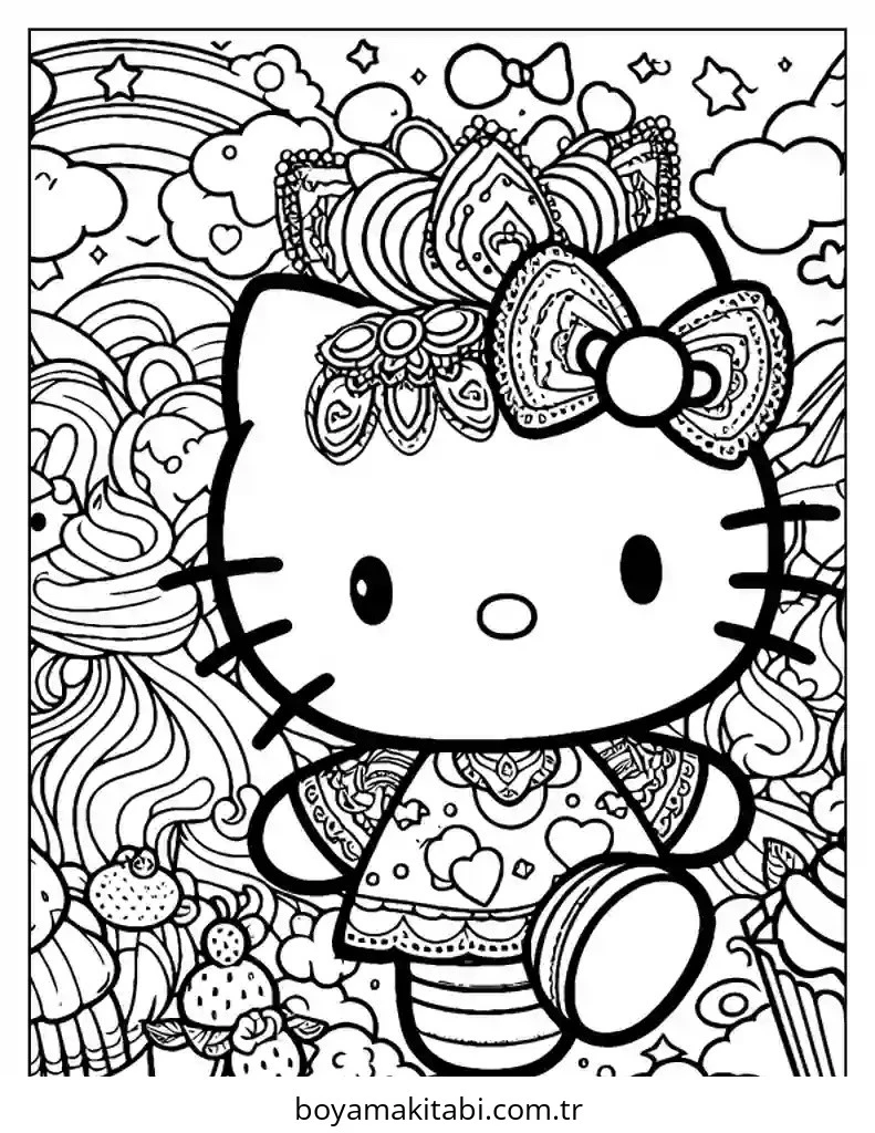 Hello Kitty boyama sayfası – çocuklar için, çizgi film temalı