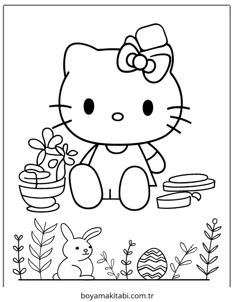 Hello Kitty boyama sayfası – eğlenceli etkinlik, el becerilerini geliştirir