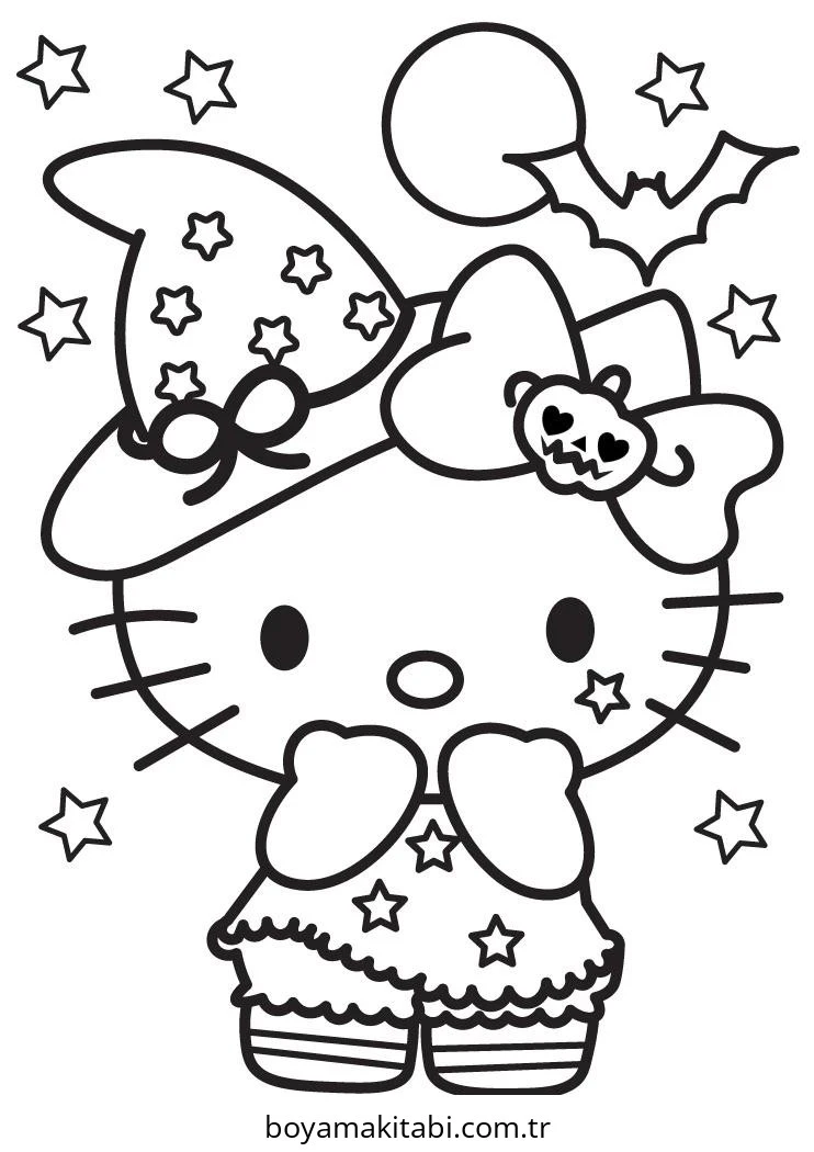 Hello Kitty boyama sayfası – çizgi film temalı, basit çizim