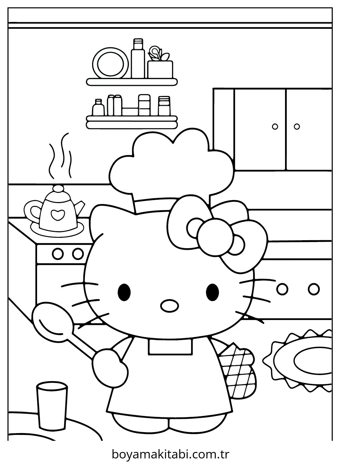 Hello Kitty boyama sayfası – sanatsal çalışma, çocuklar için