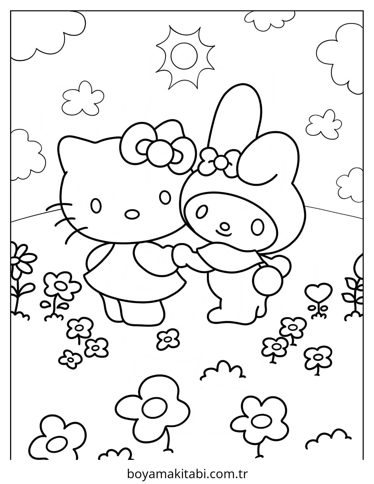 Hello Kitty boyama sayfası – sevimli karakter, sanatsal çalışma
