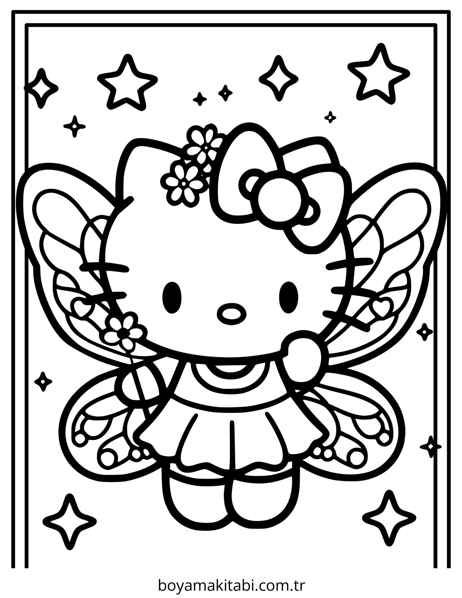 Hello Kitty boyama sayfası – çocuk aktivitesi, PDF indir