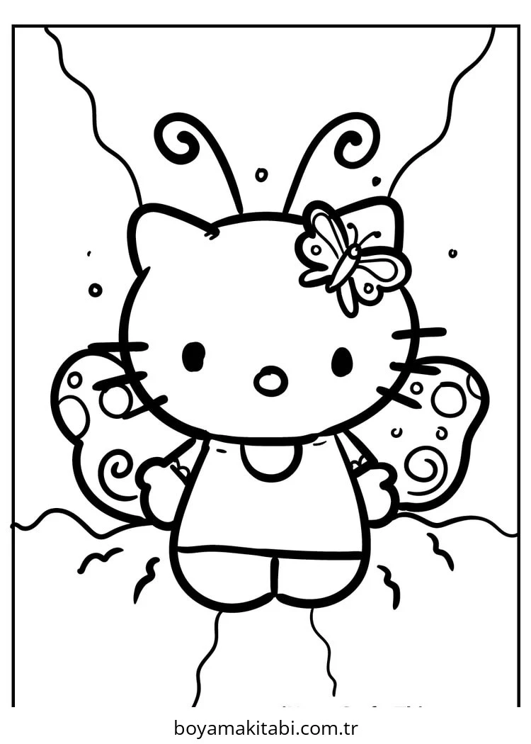 Hello Kitty boyama sayfası – basit çizim, kolay boyama