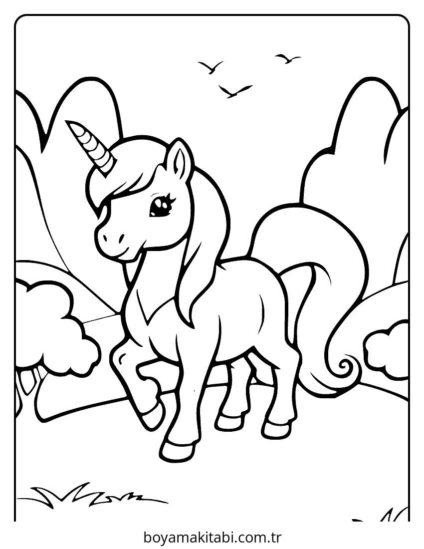 Unicorn boyama sayfası – eğitici aktivite, yaratıcılık