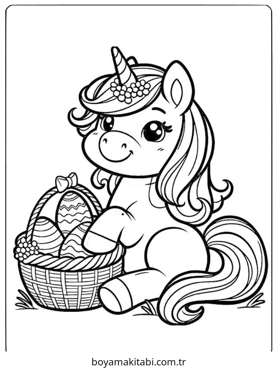 Unicorn boyama sayfası – basit çizim, kolay boyama