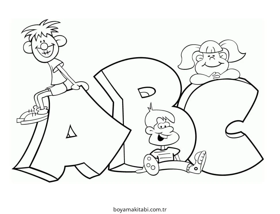 ABC boyama sayfası – renkli çizimler, okul öncesi