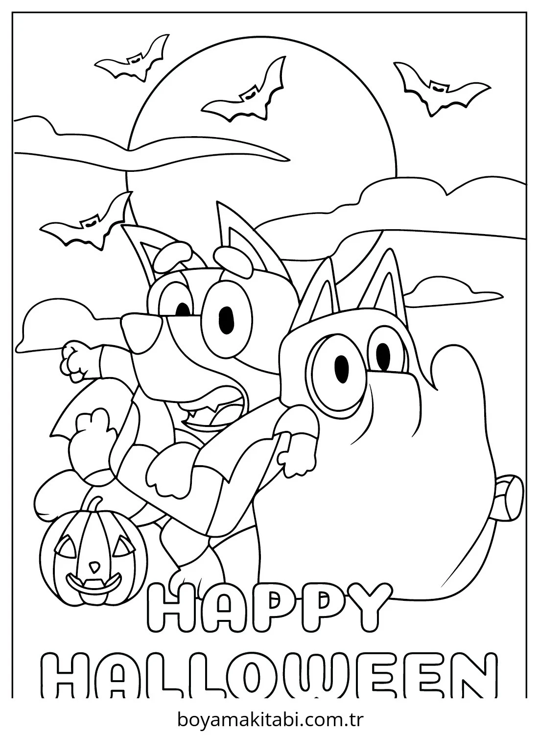 Bluey boyama sayfası – çocuk aktivitesi, PDF indir