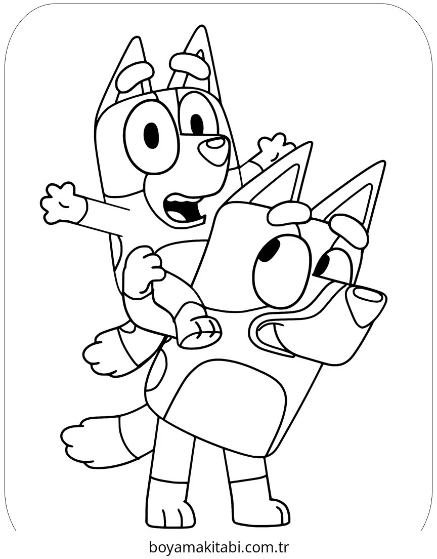 Bluey boyama sayfası – basit çizim, kolay boyama