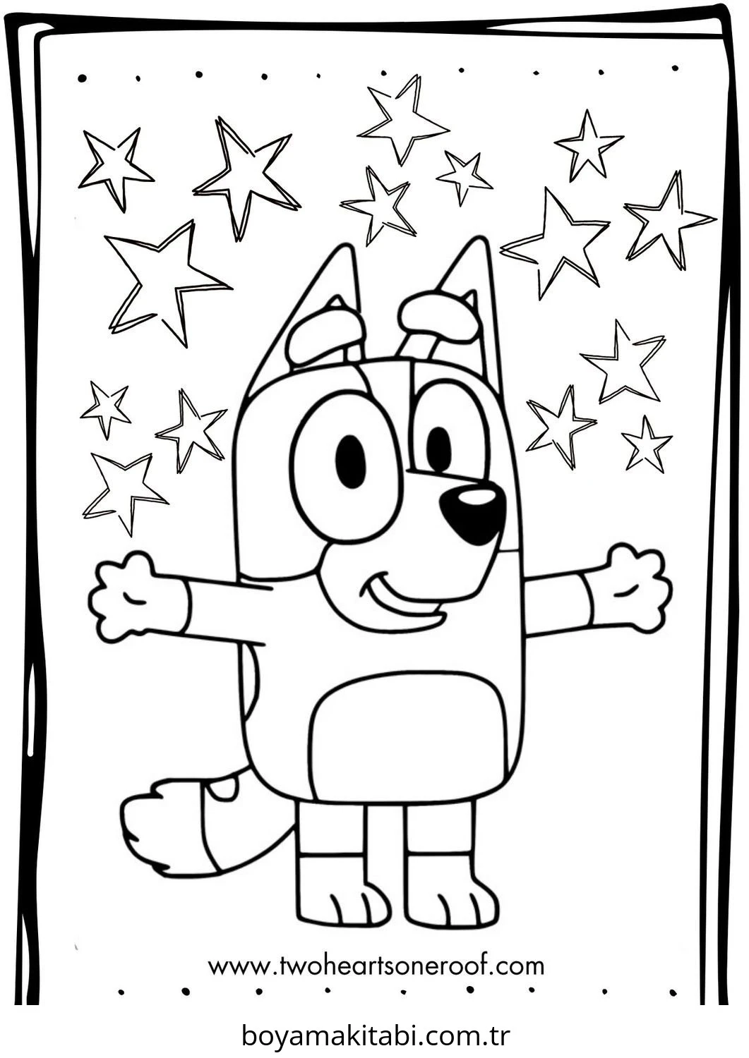 Bluey boyama sayfası – PDF indir, sevimli karakter