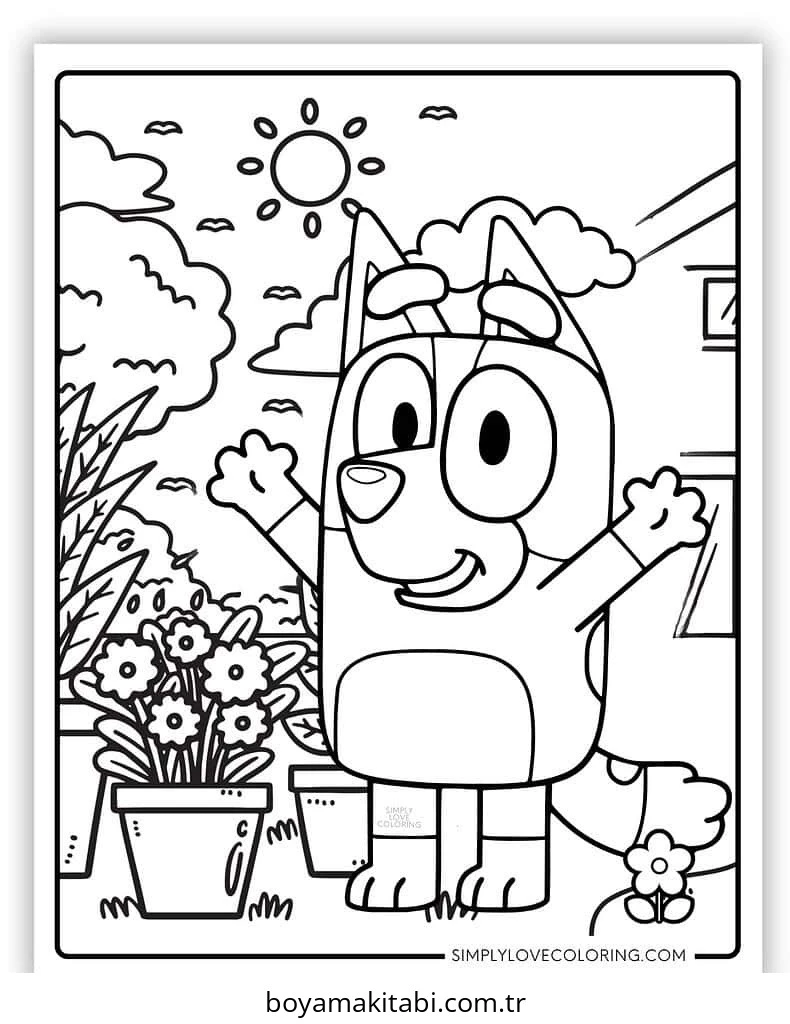 Bluey boyama sayfası – el becerilerini geliştirir, boyama çalışması