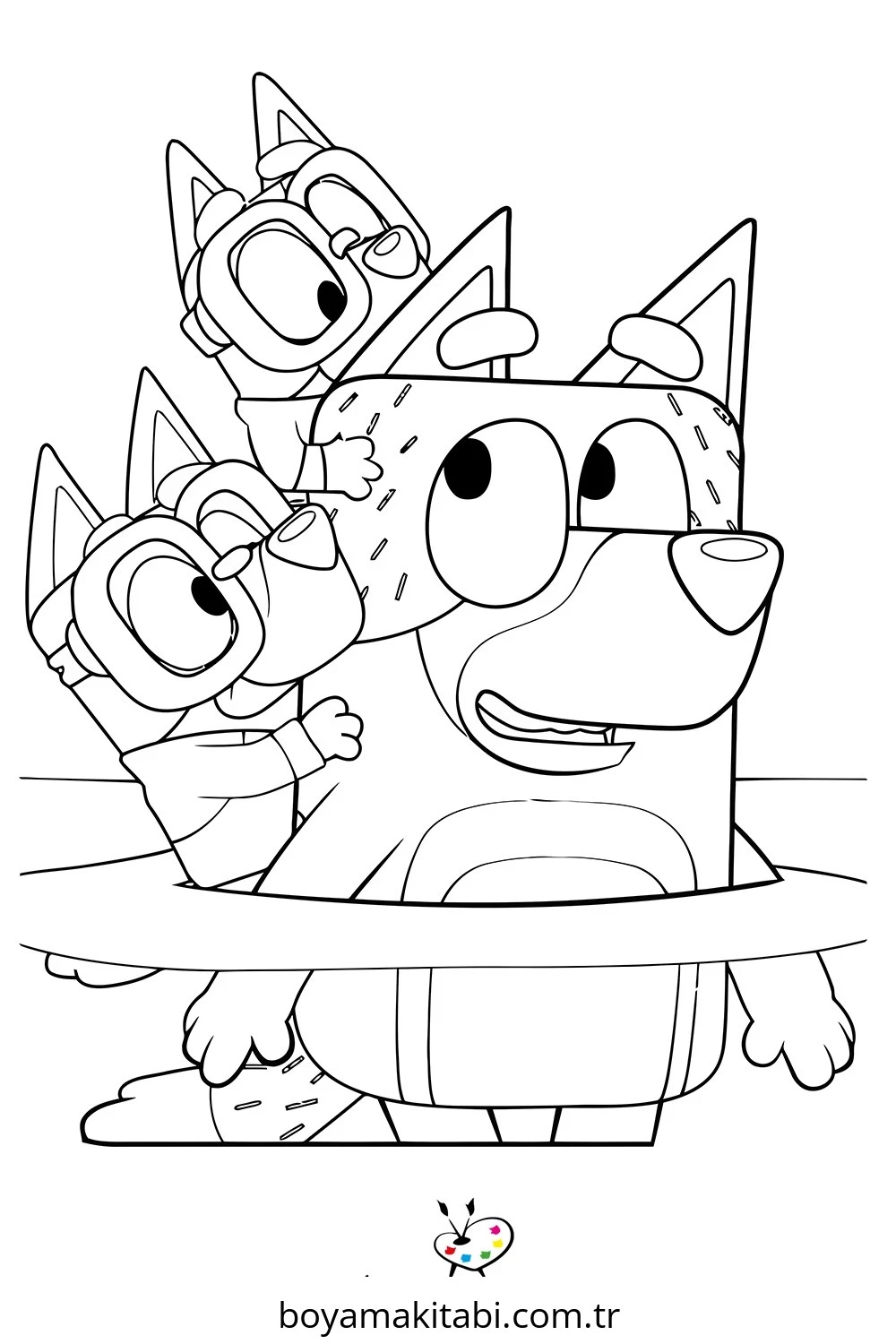 Bluey boyama sayfası – okul öncesi, evde etkinlik