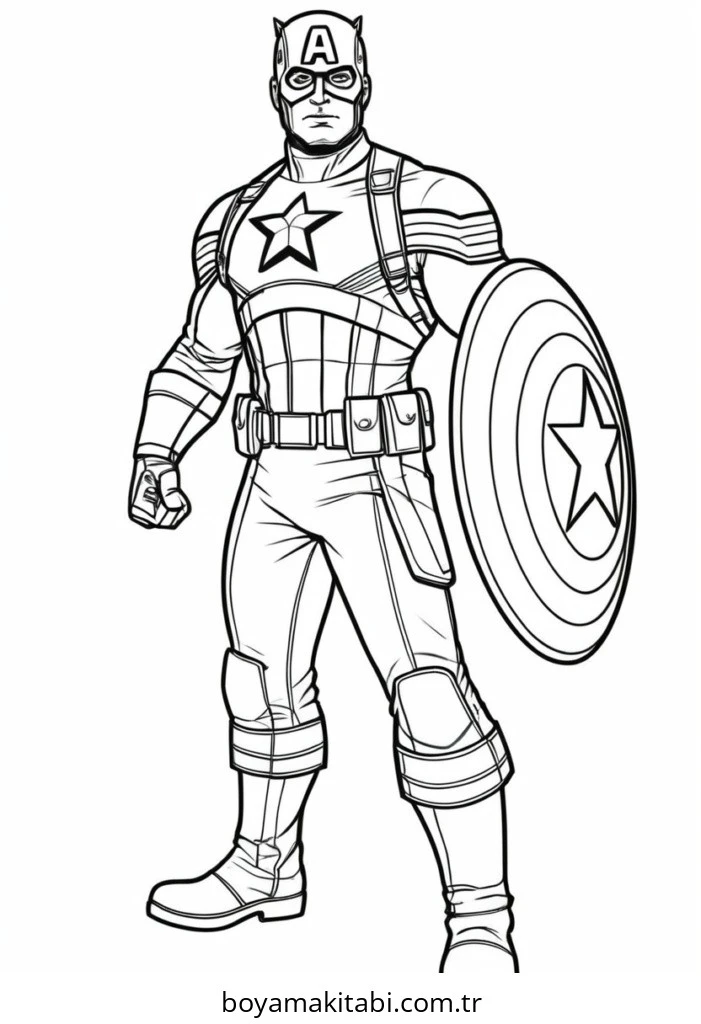 Captain America boyama sayfası – basit çizim, kolay boyama